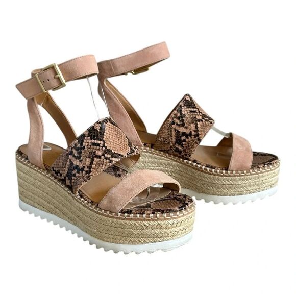 Crown Vintage Sandals Size 7 Tan Leather Animal Platform Espadrille Wedge Daylen - Picture 2 of 9